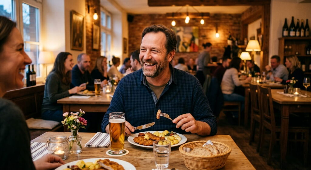 Glücklicher Mann im Restaurant essen-trinken-blog.de Sidebar